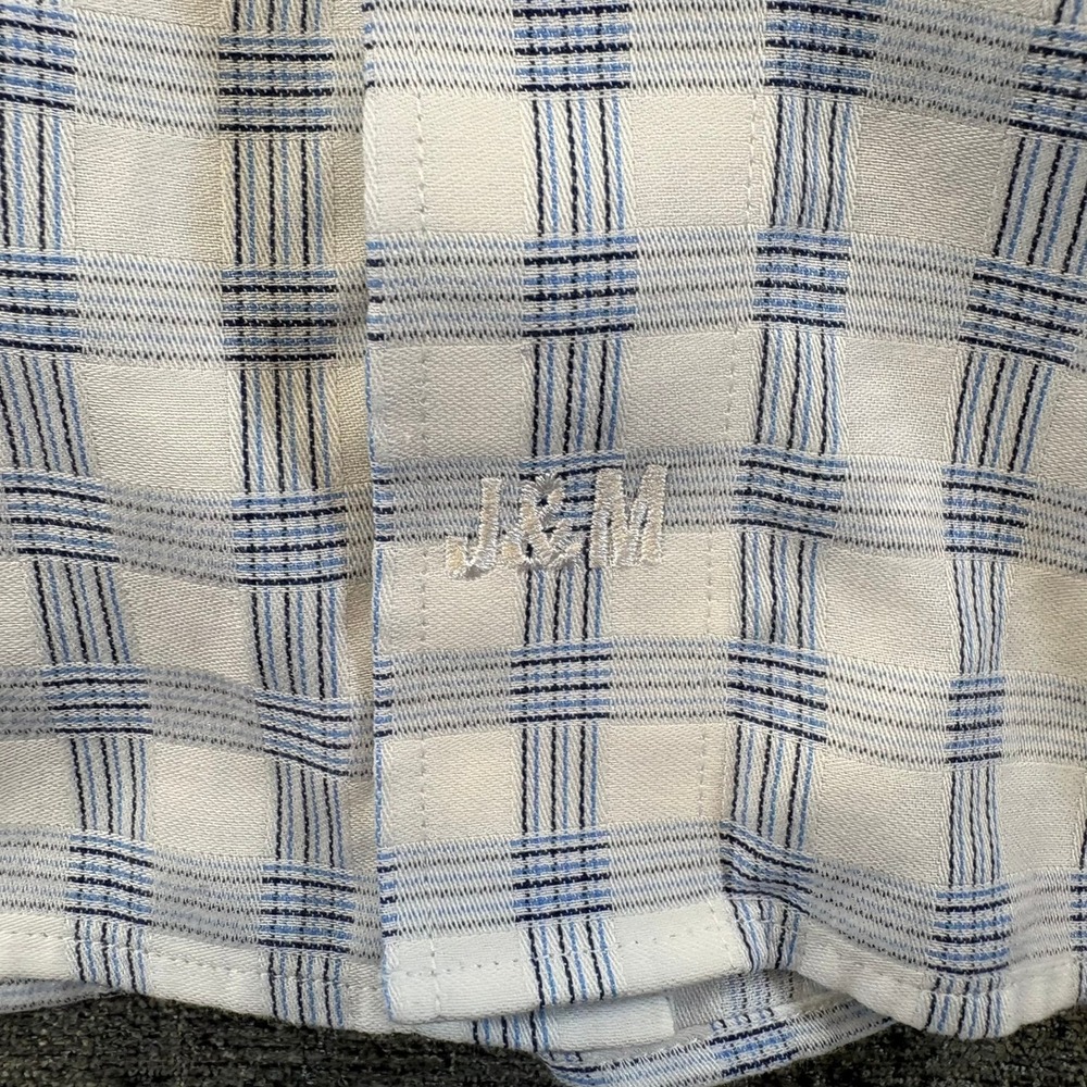Johnston & Murphy Button Down Shirt Mens XL Blue Plaid Tailored Fit Long Sleeve - Picture 9 of 11